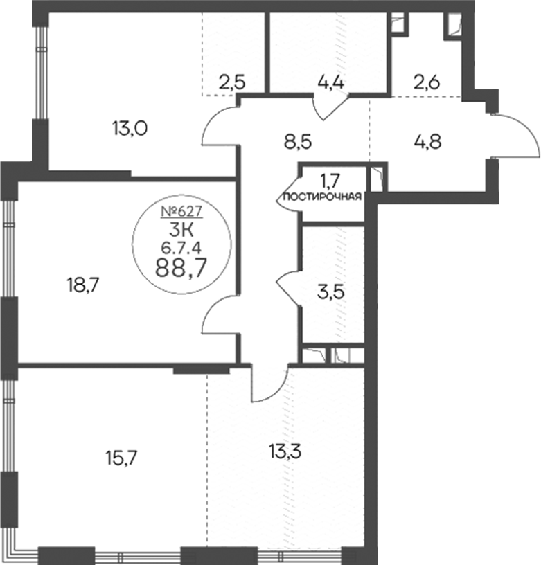 3-комн 88,7 м²
