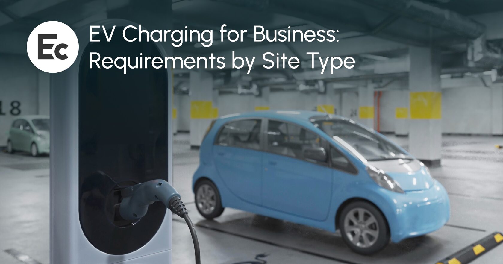 EV charger and electric vehicle at a commercial parking lot