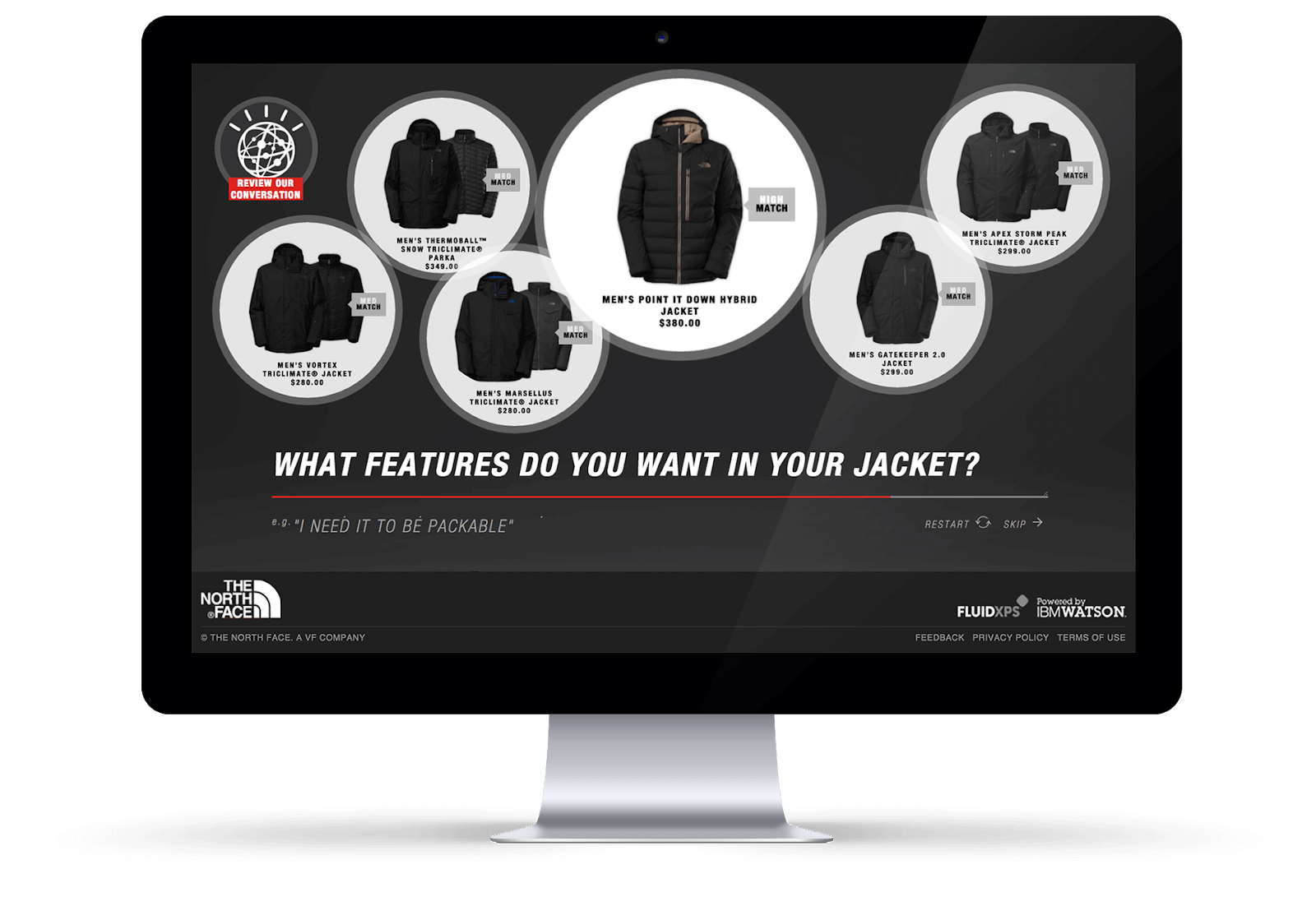 Инструмент подбора куртки на сайте The North Face