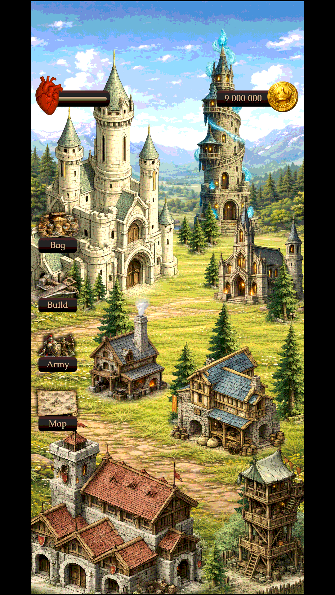 Crownfall castle city building screen