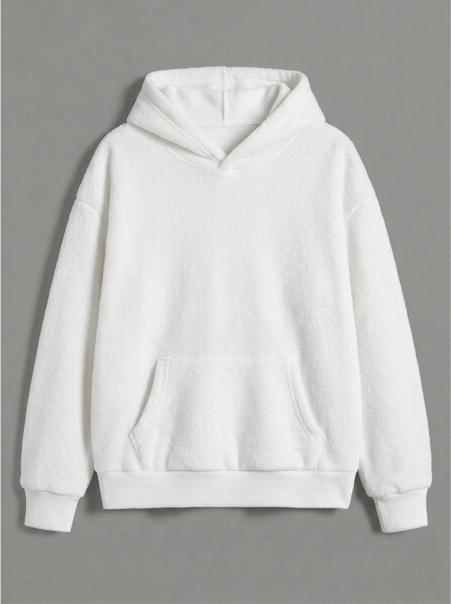 Флисовый Худи Оверсайз Unisex белого цвета, вид спереди