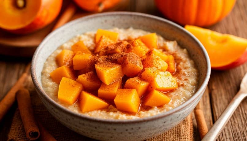 Овсяная каша с тыквой и яблоками на молоке