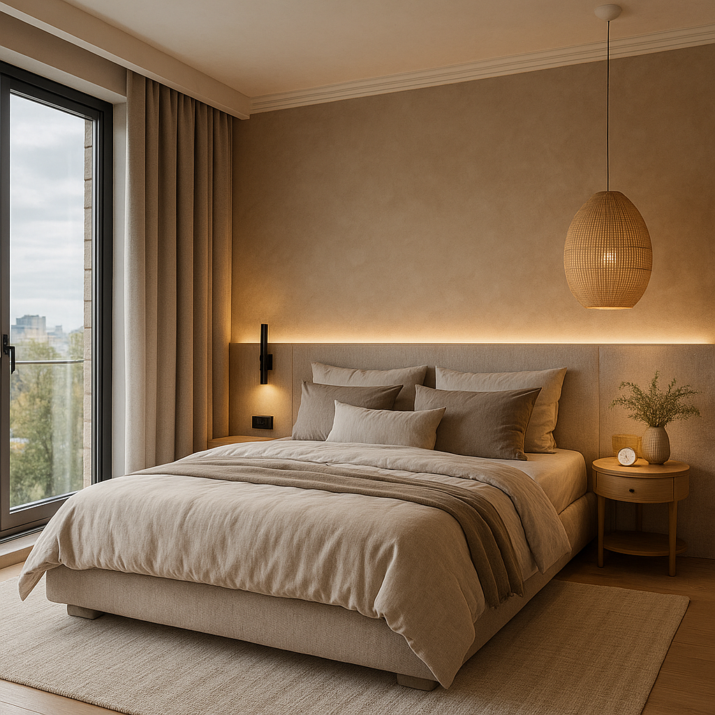 Реализованный интерьер спальни студии дизайна Struktura в Туле