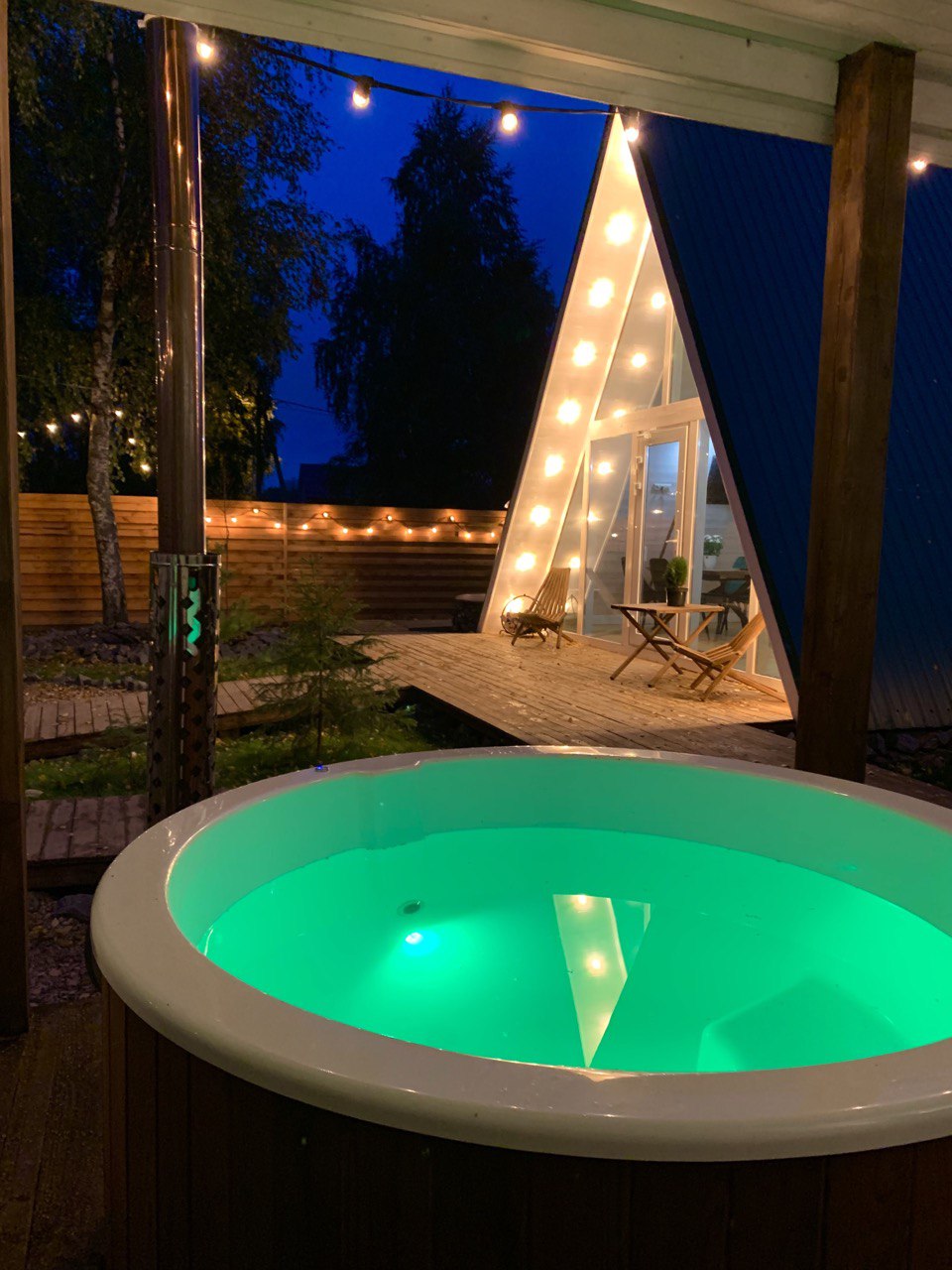 Aframe Happy - Глэмпинг с баней на дровах и купелью в Подмосковье - Аренда A-Frame домика