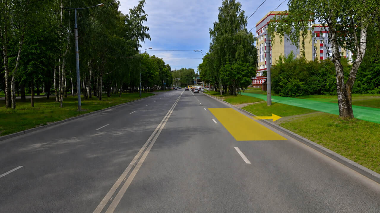 Улица Машиностроителей у корпуса «Е» МарГУ в Йошкар-Оле, остановка для высадки пассажира — практика в городе включена в цену обучения на категорию B