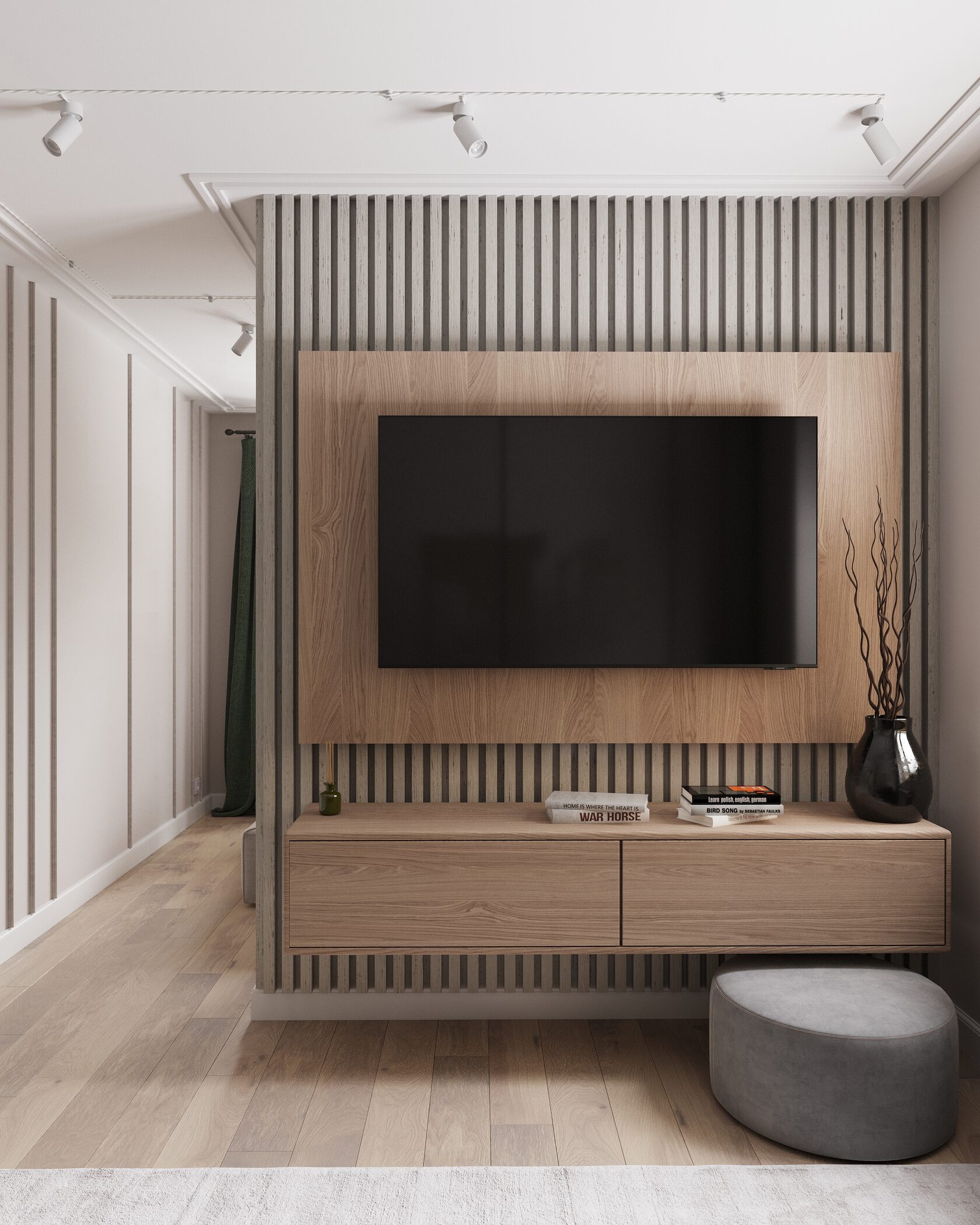 Перегородка из реек, чтоб разделить зоны в интерьере