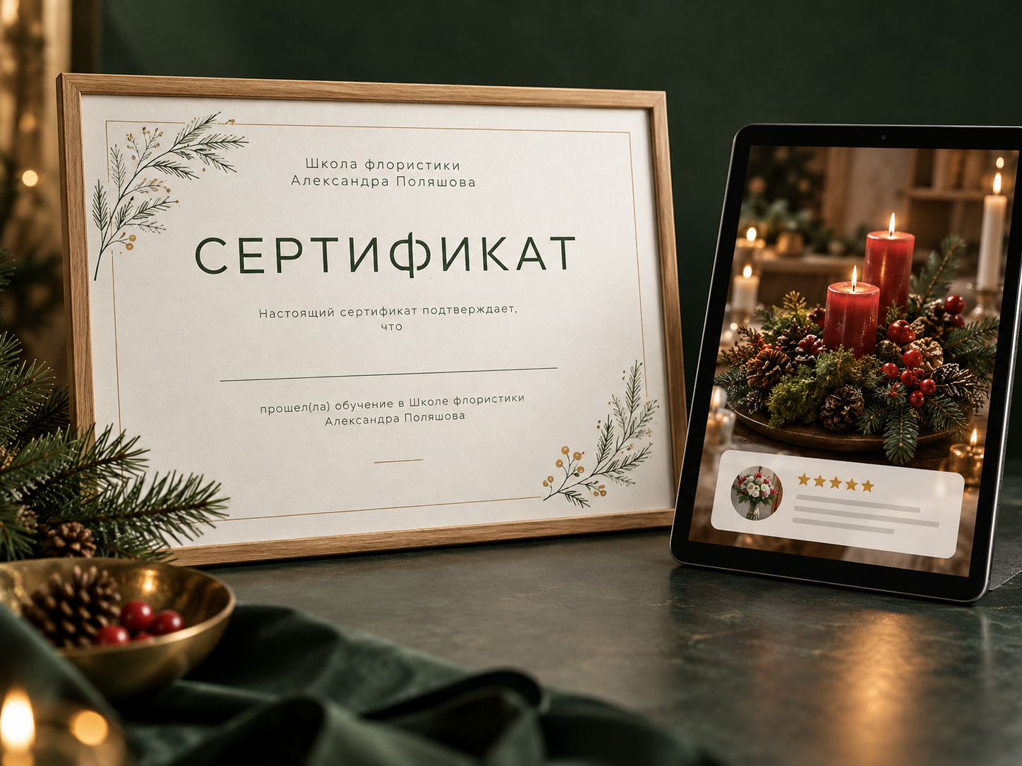 Мокап сертификата и разбора новогодней работы