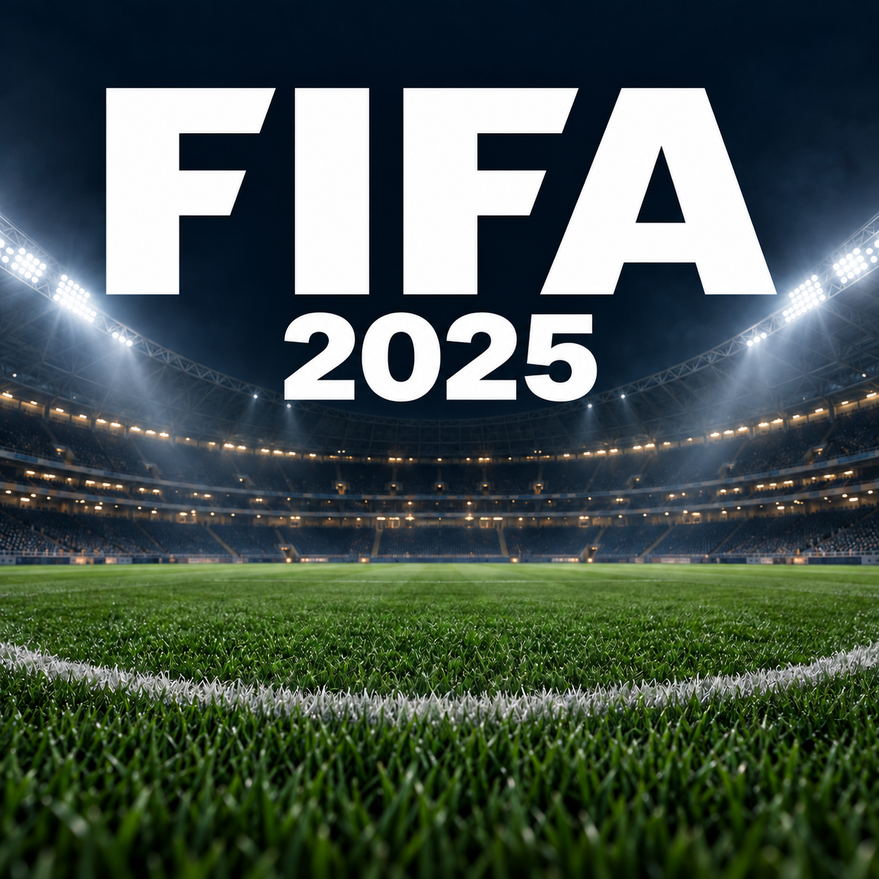 FIFA 2025 — иллюстрация с освещённым футбольным стадионом и травой поля