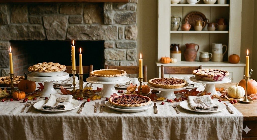 Сервировка стола для вечеринки в честь Дня пирога с разными видами выпечки