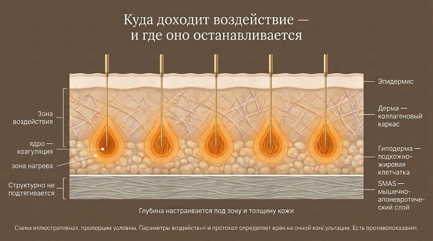 Зона коагуляции при микроигольчатом RF-лифтинге: дозозависимость от энергии