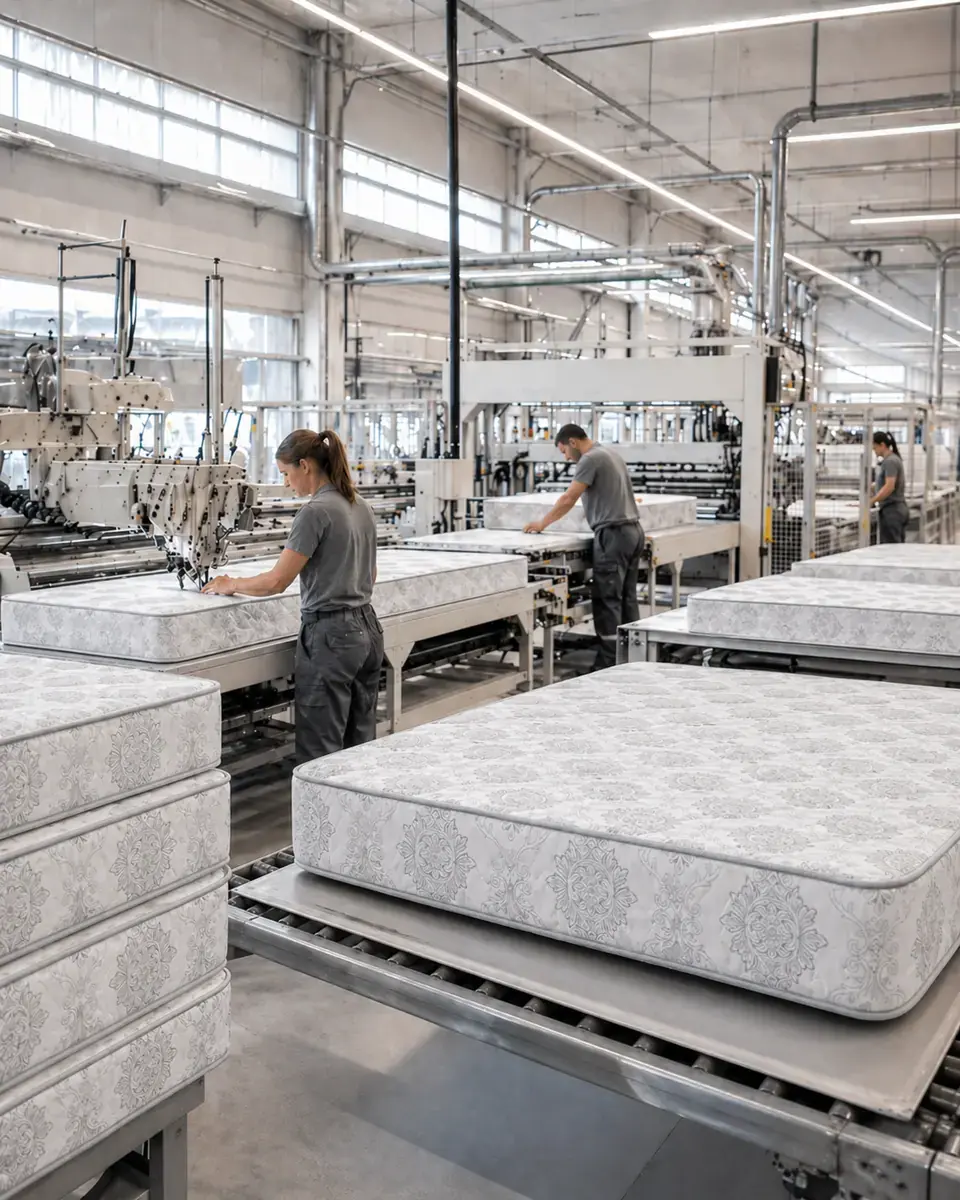Иллюстративный кадр производства матрасов