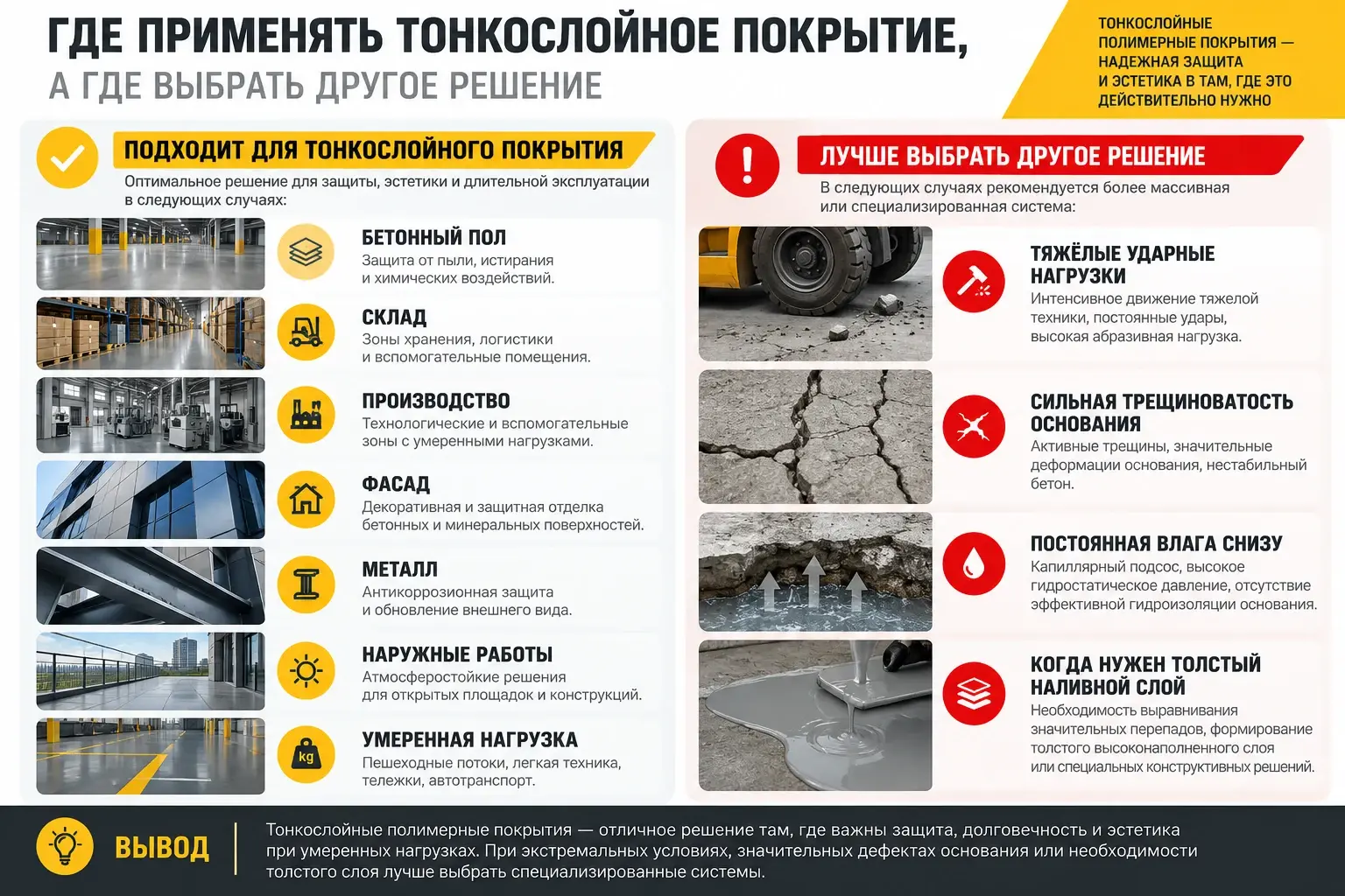 Где применять тонкослойное покрытие и где выбрать другое решение