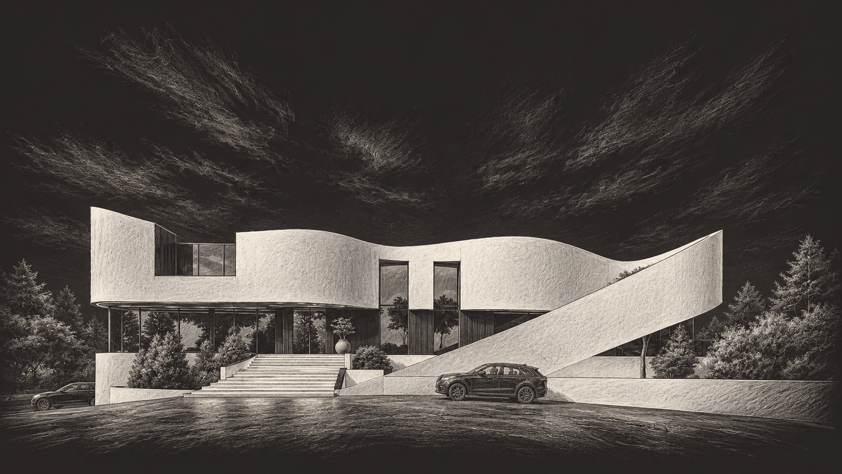 Карандашный архитектурный скетч VILLA MOLINO