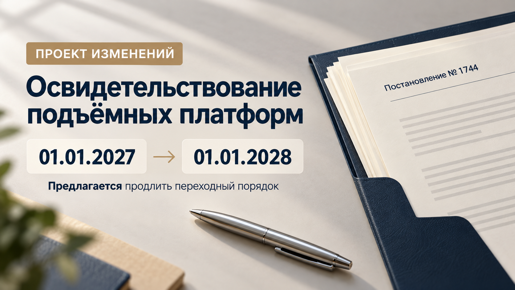 Проект изменений: переходный порядок освидетельствования подъёмных платформ предлагают продлить с 1 января 2027 года до 1 января 2028 года