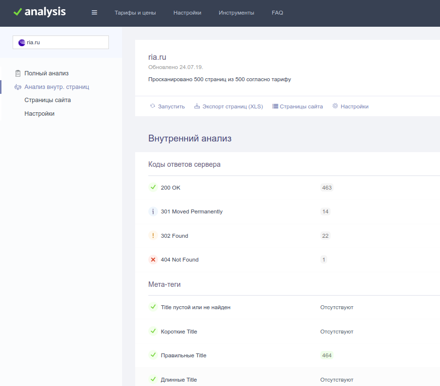 Проверка страниц сайта в PR-CY