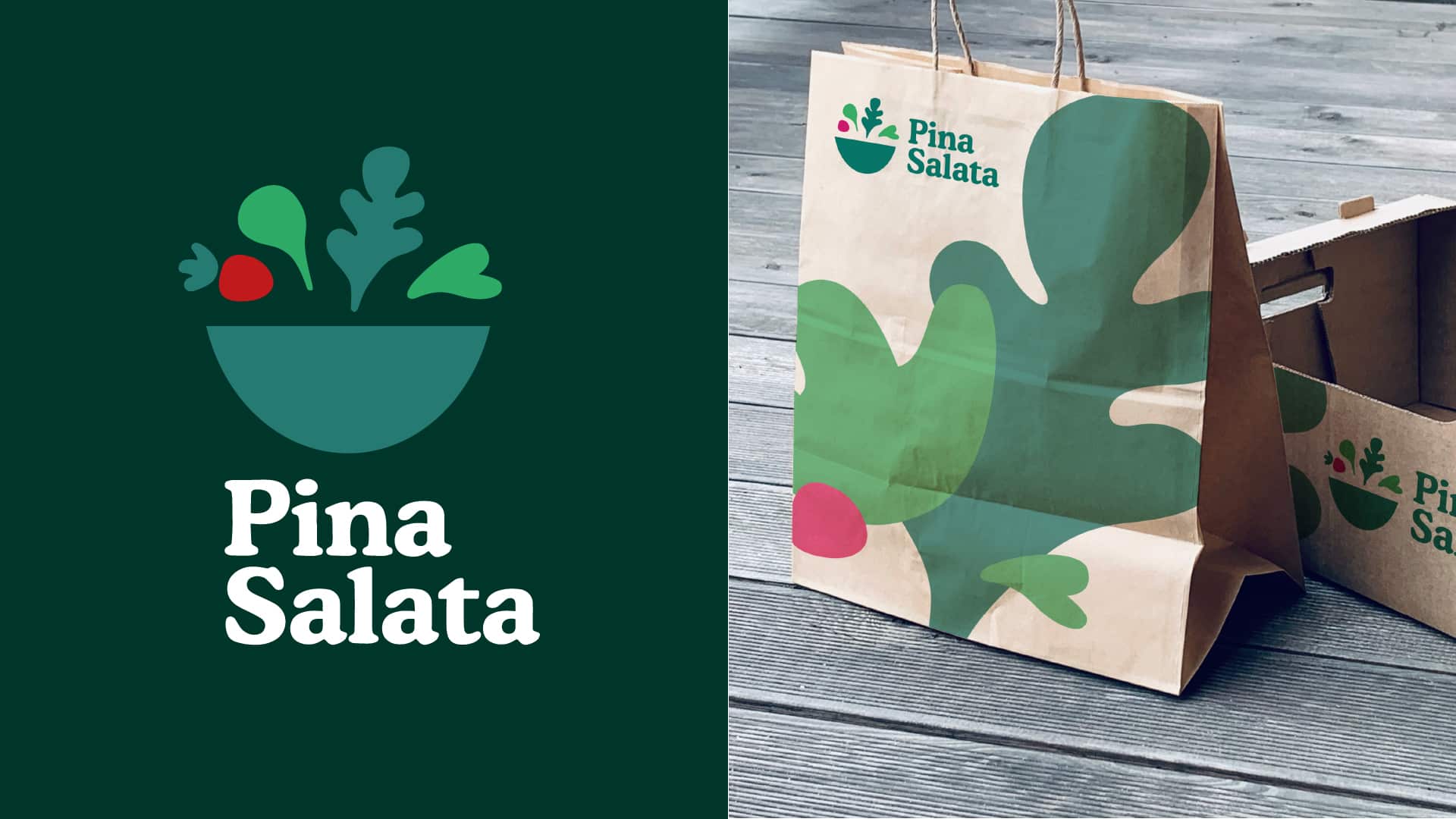 Дизайн лого Pina Salata для сервиса доставки свежей зелени от грядки. 
