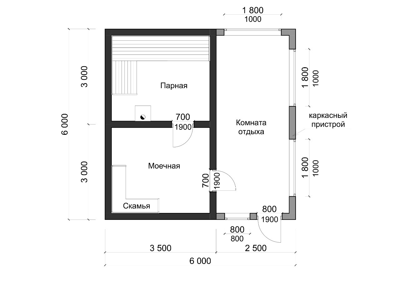 Баня 6 на 6 планировка