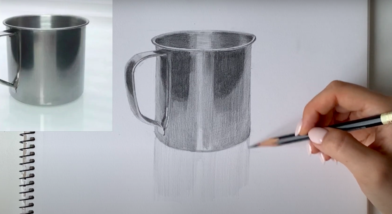 Drawing techniques for cups with a pencil for children.