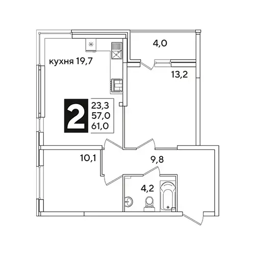 Планировка ЖК Новые Сезоны 2 — Двухкомнатные: вариант 5