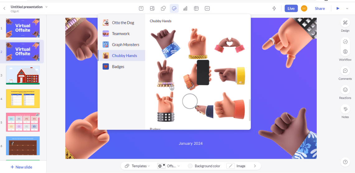 добавление стикеров в Pitch
