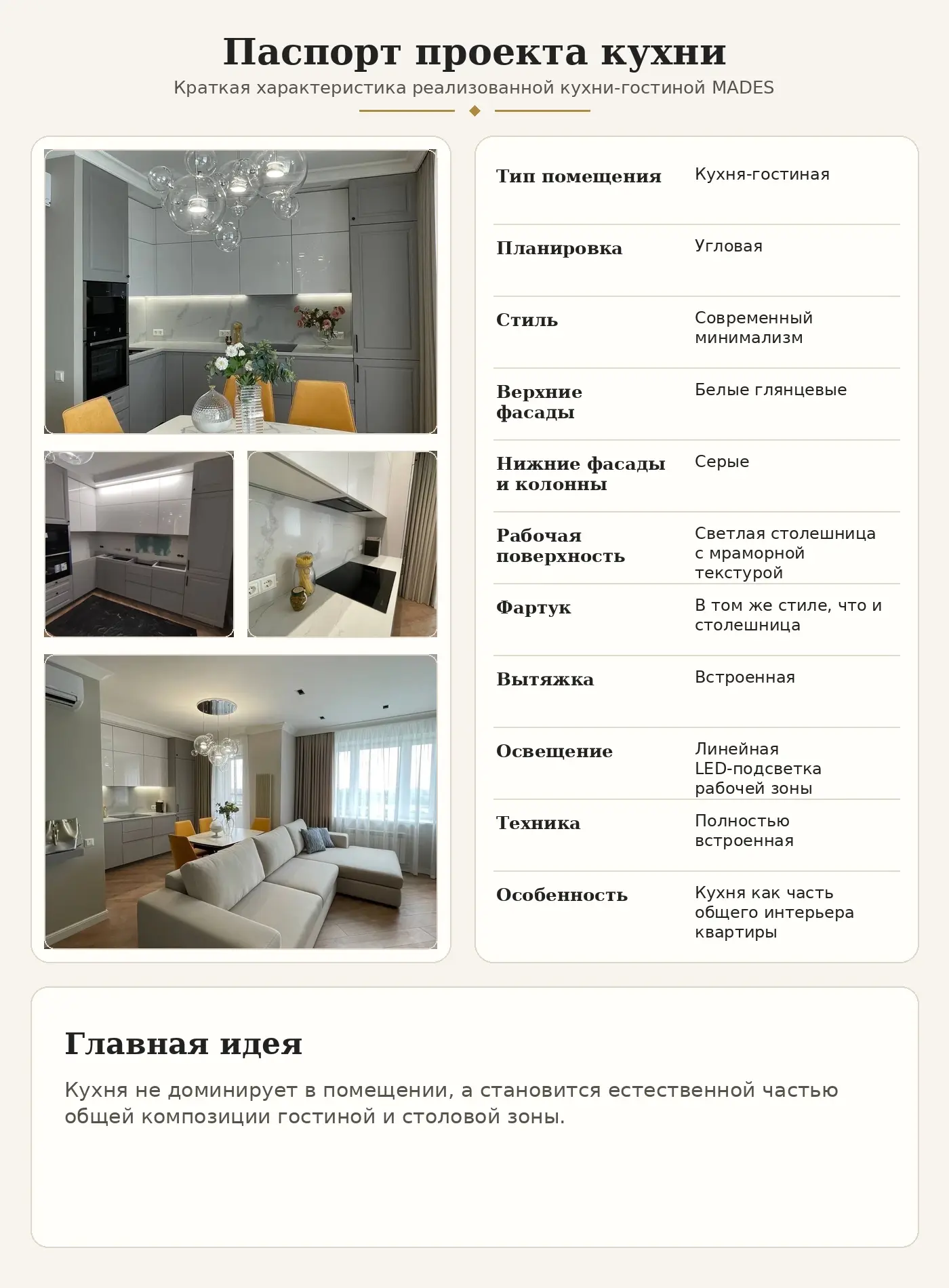 Паспорт проекта кухни-гостиной MADES