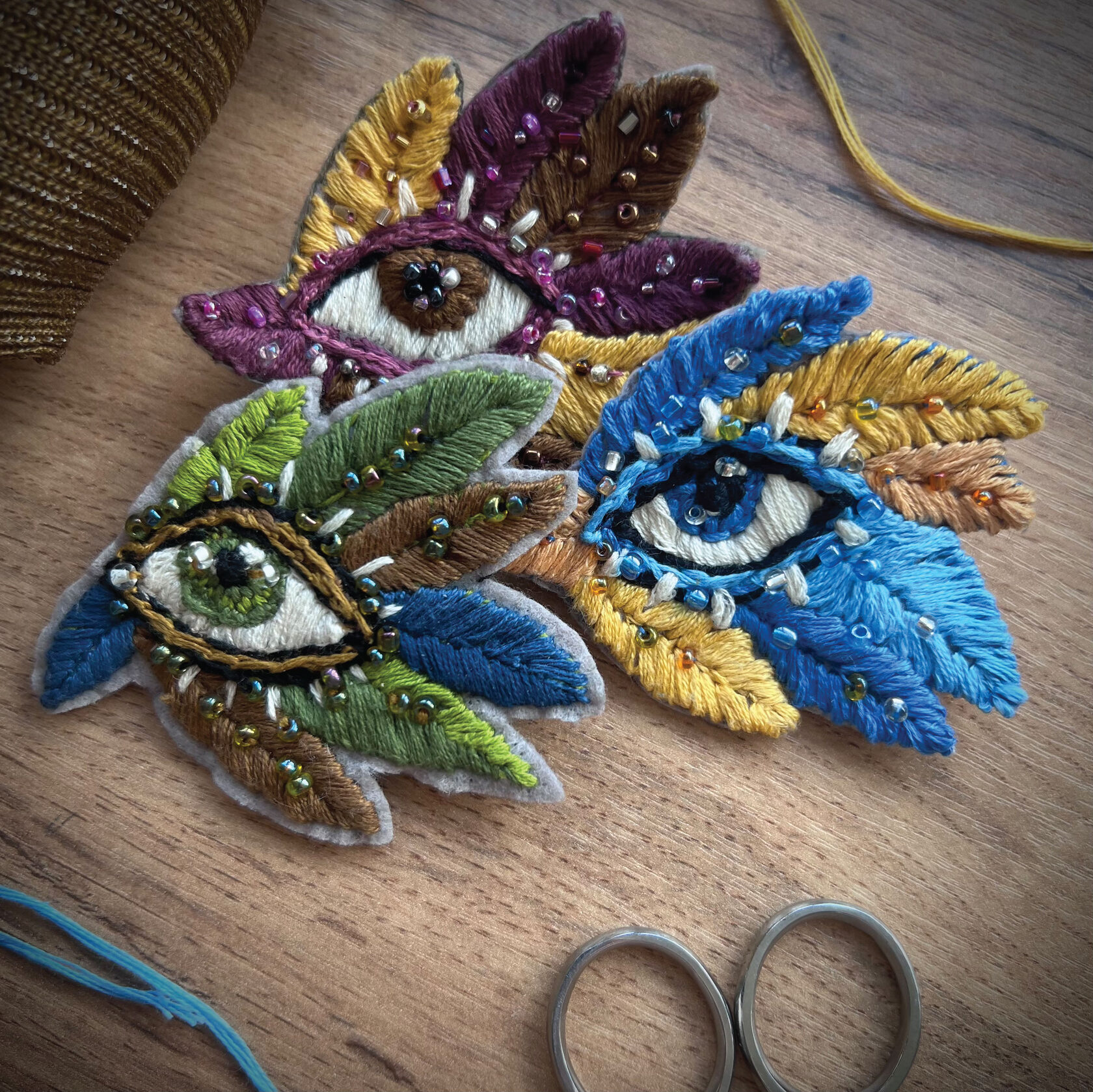 Hand-embroidered brooches