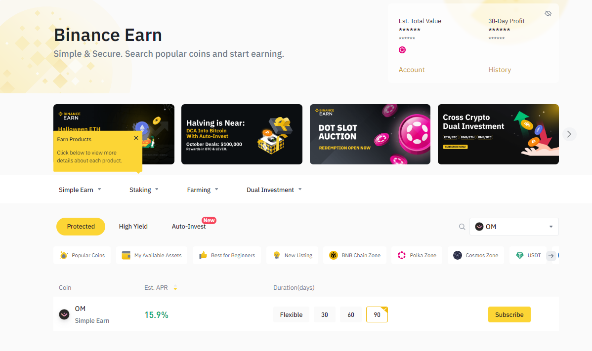 OM staking on Binance Earn