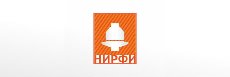 Логотип НИРФИ — смелый оранжевый и силуэт блокировки