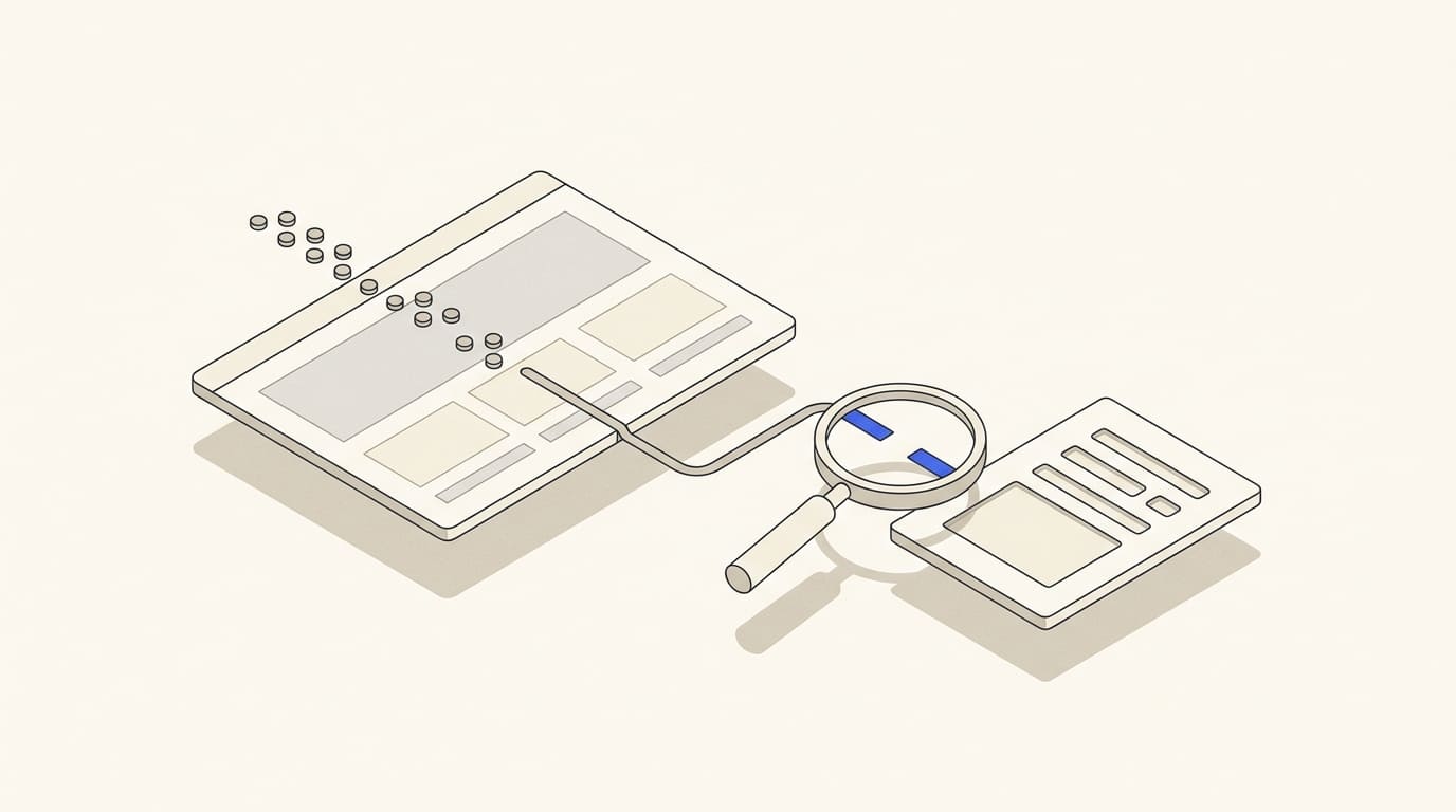 Visitor nodes pass through a website while a magnifying glass highlights a gap before the enquiry form.