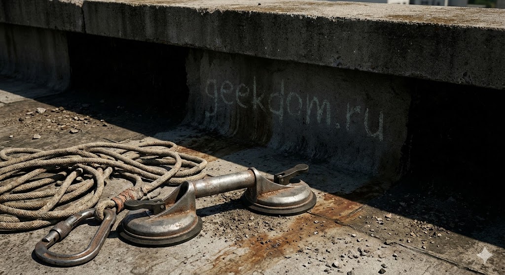 Снаряжение промышленного альпиниста на крыше здания