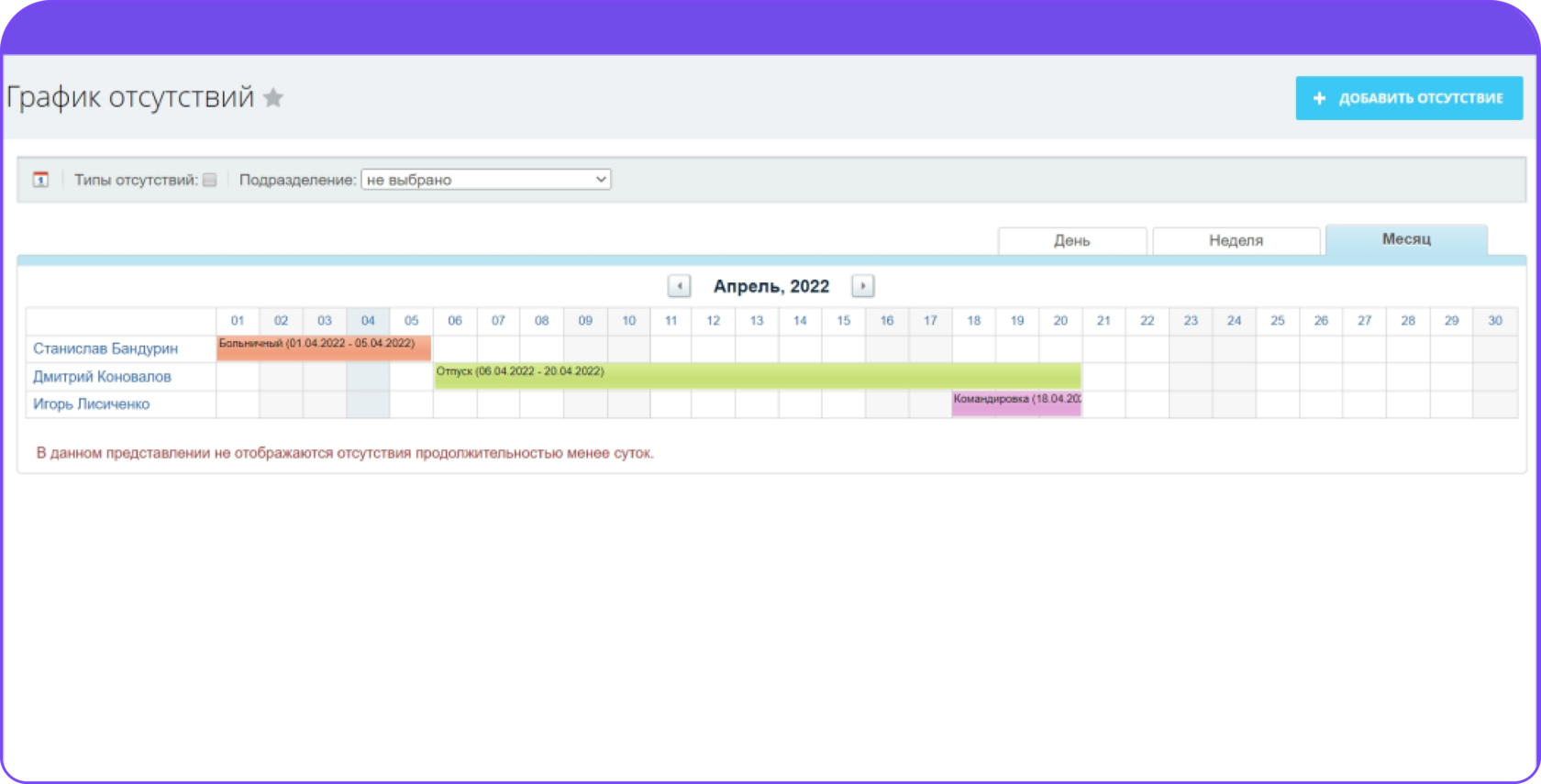 <span style="color: rgb(114, 75, 235);">Битрикс24: </span>График отсутствий