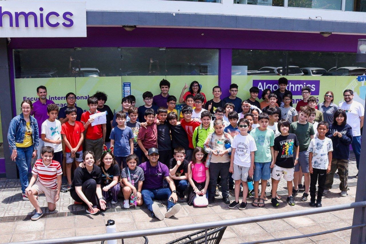 students presenting projects at Algorithmics Creators Day in Paraguay