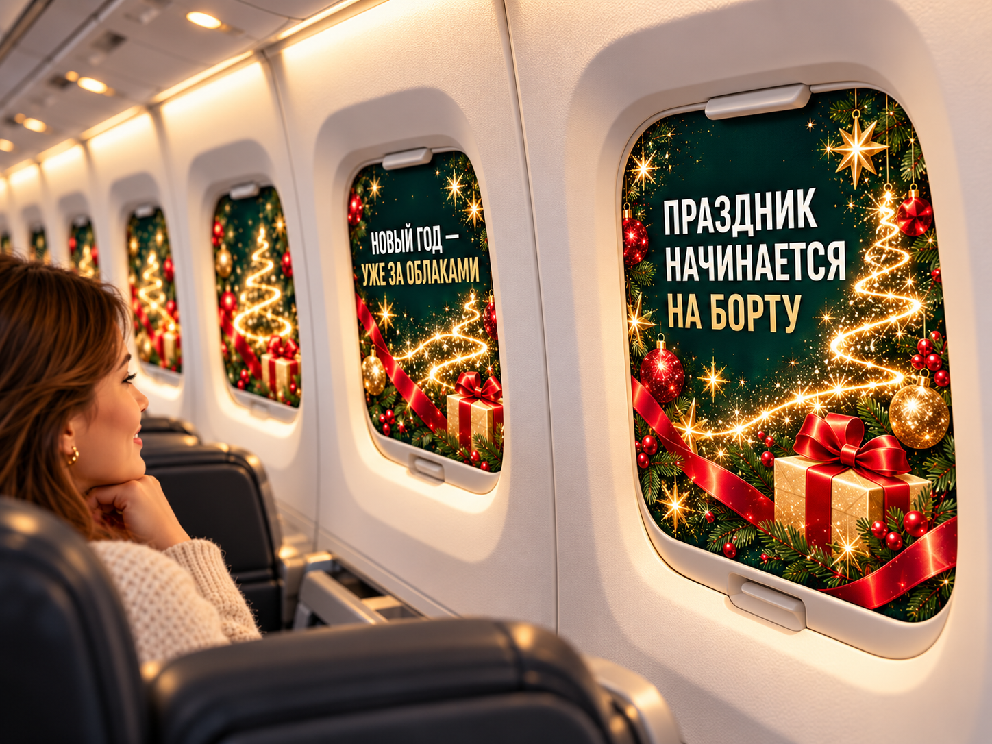 Пример брендирования шторок иллюминаторов Red Wings