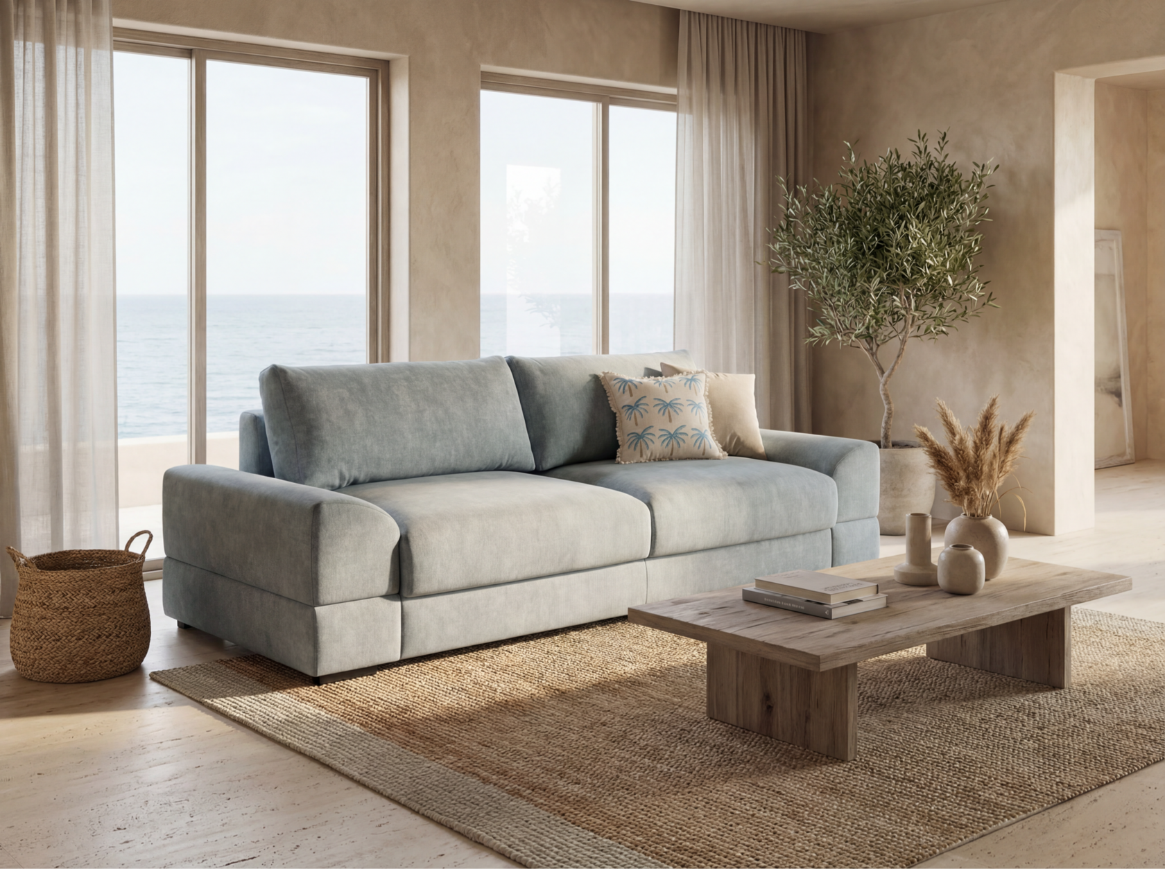 Blue sofa ocean view
