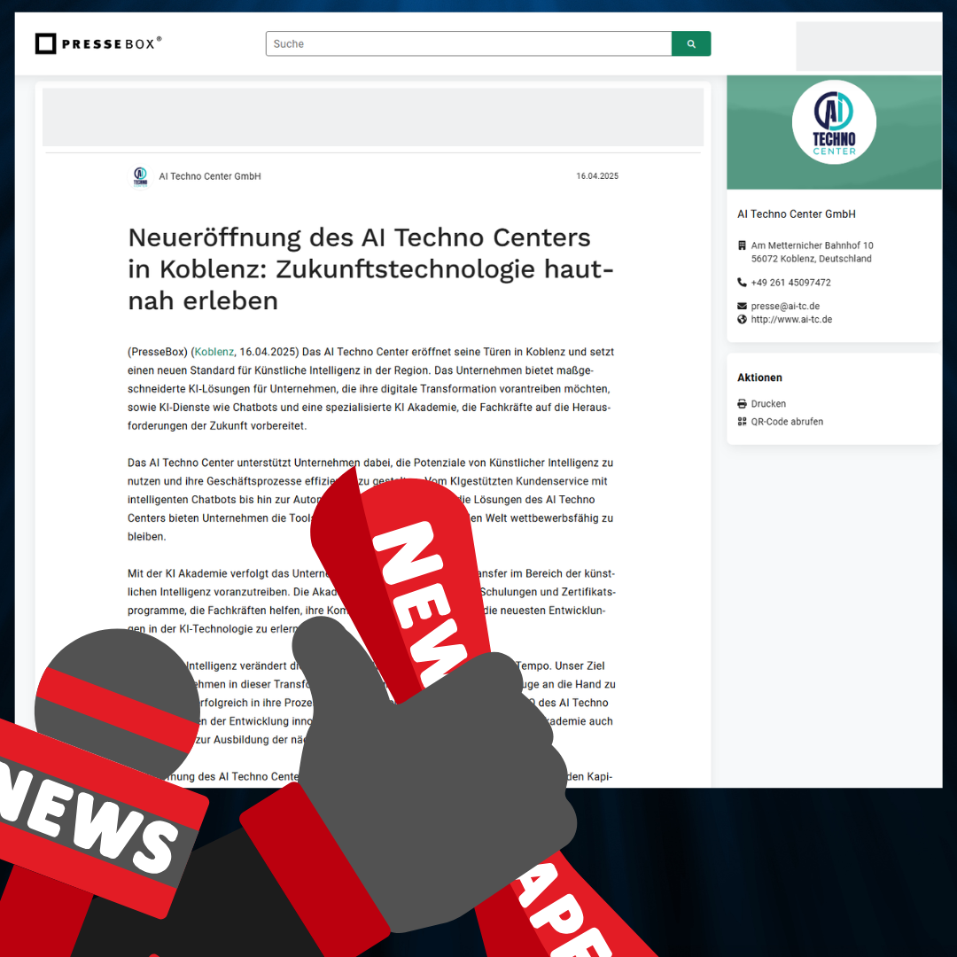 Pressebericht über die Neueröffnung des AI Techno Centers in Koblenz – Medien berichten über Künstliche Intelligenz, KI-Akademie und Zukunftstechnologien