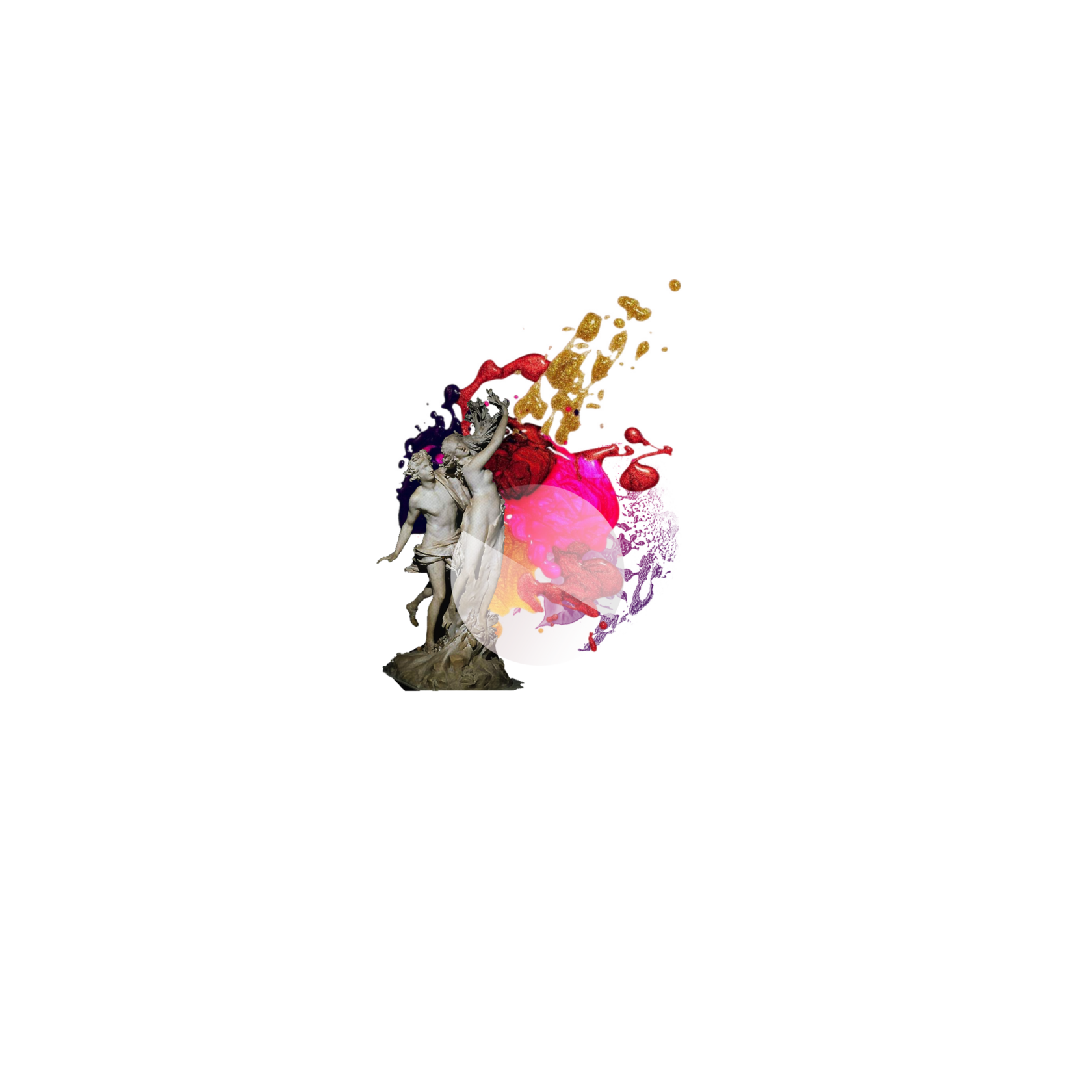 Classical sculpture with abstract color explosion