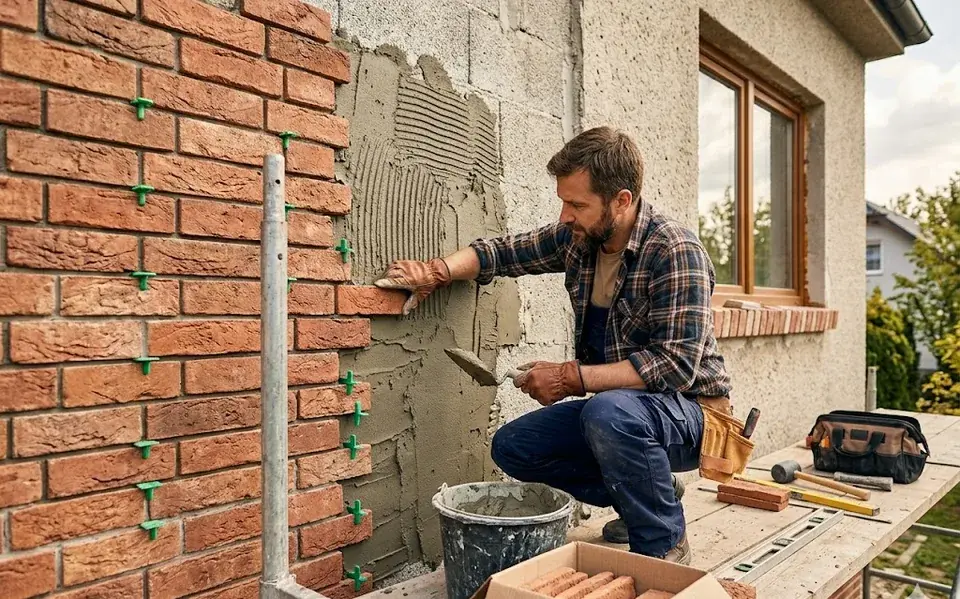 Пошаговая укладка клинкерной плитки на фасад здания мастером
