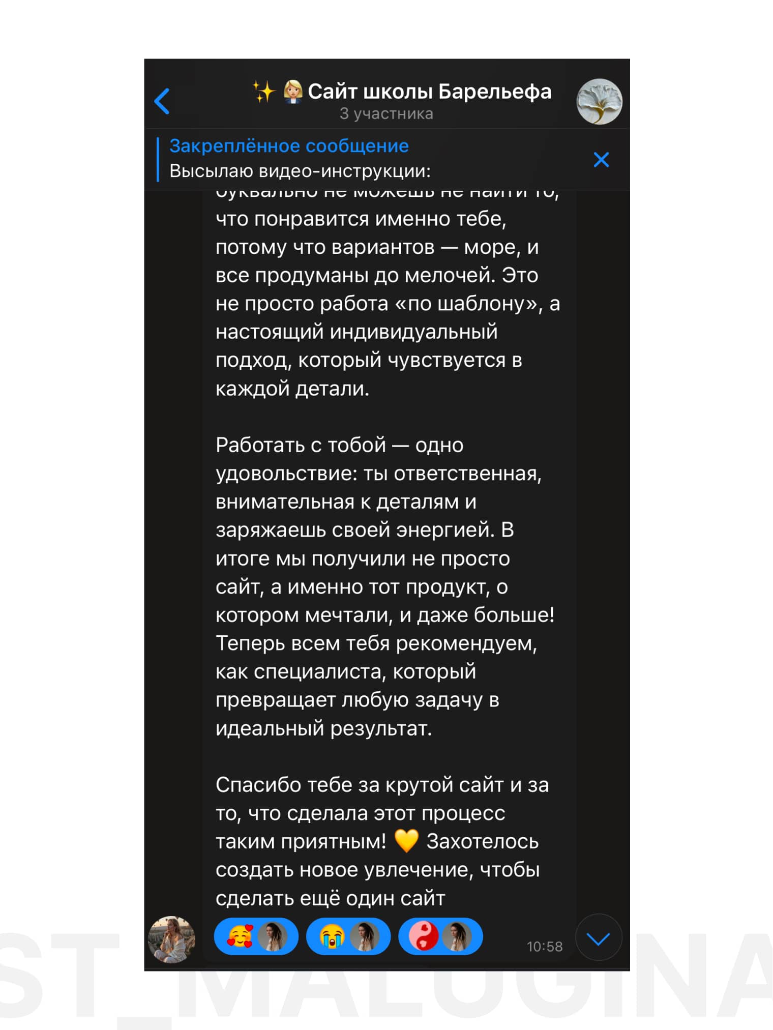 Отзыв о Дарье Малугиной разработка сайта для Школы барельефа и скал Анжелики Короткевич