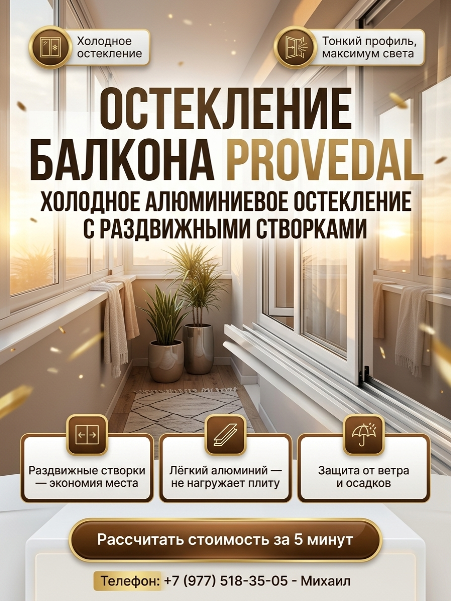 Алюминиевое остекление балкона или лоджии Provedal
