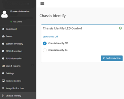 Рисунок 14 — Интерфейс раздела Chassis Identify (Идентификация шасси)