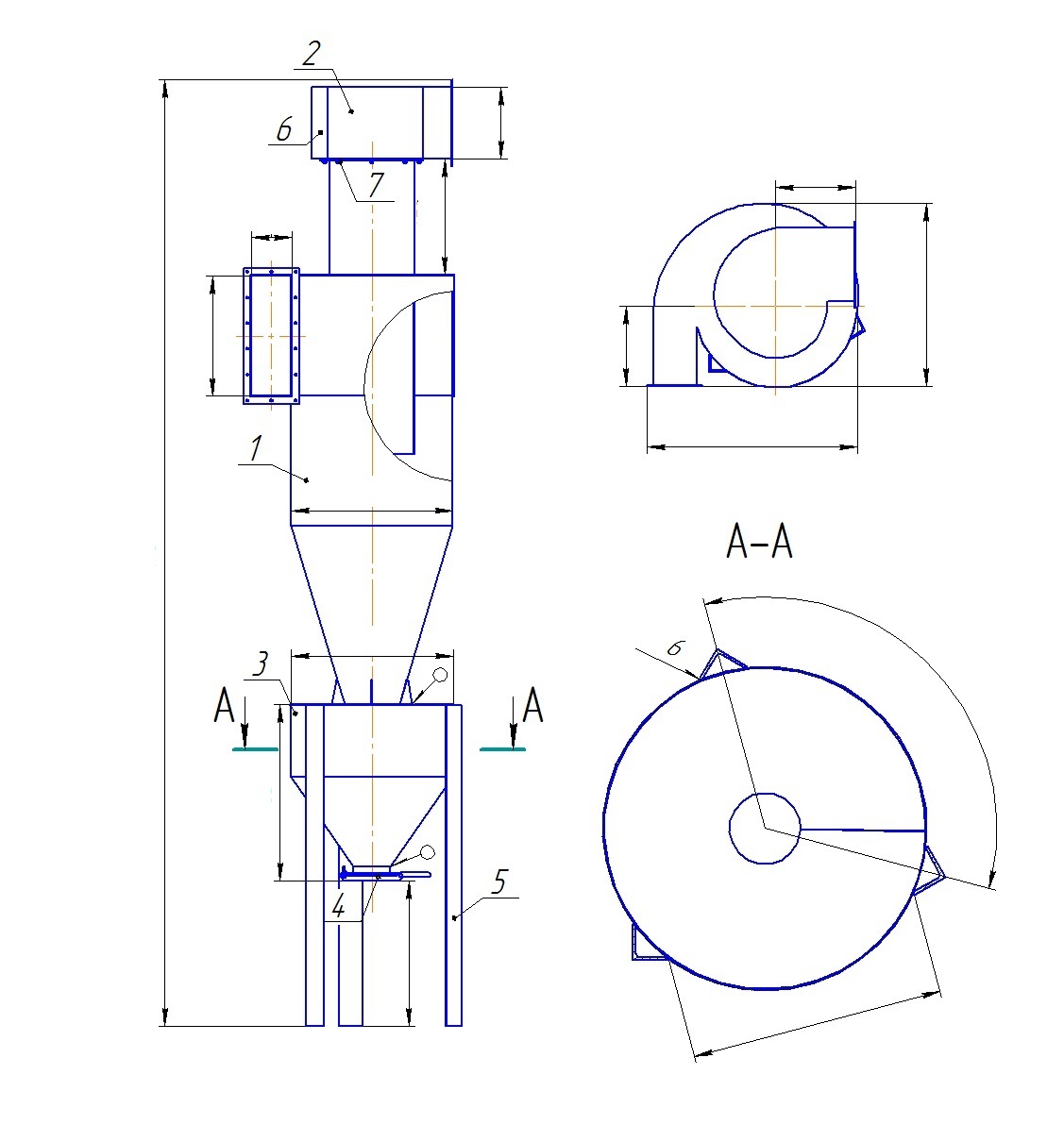 Чертеж циклонного пылеуловителя