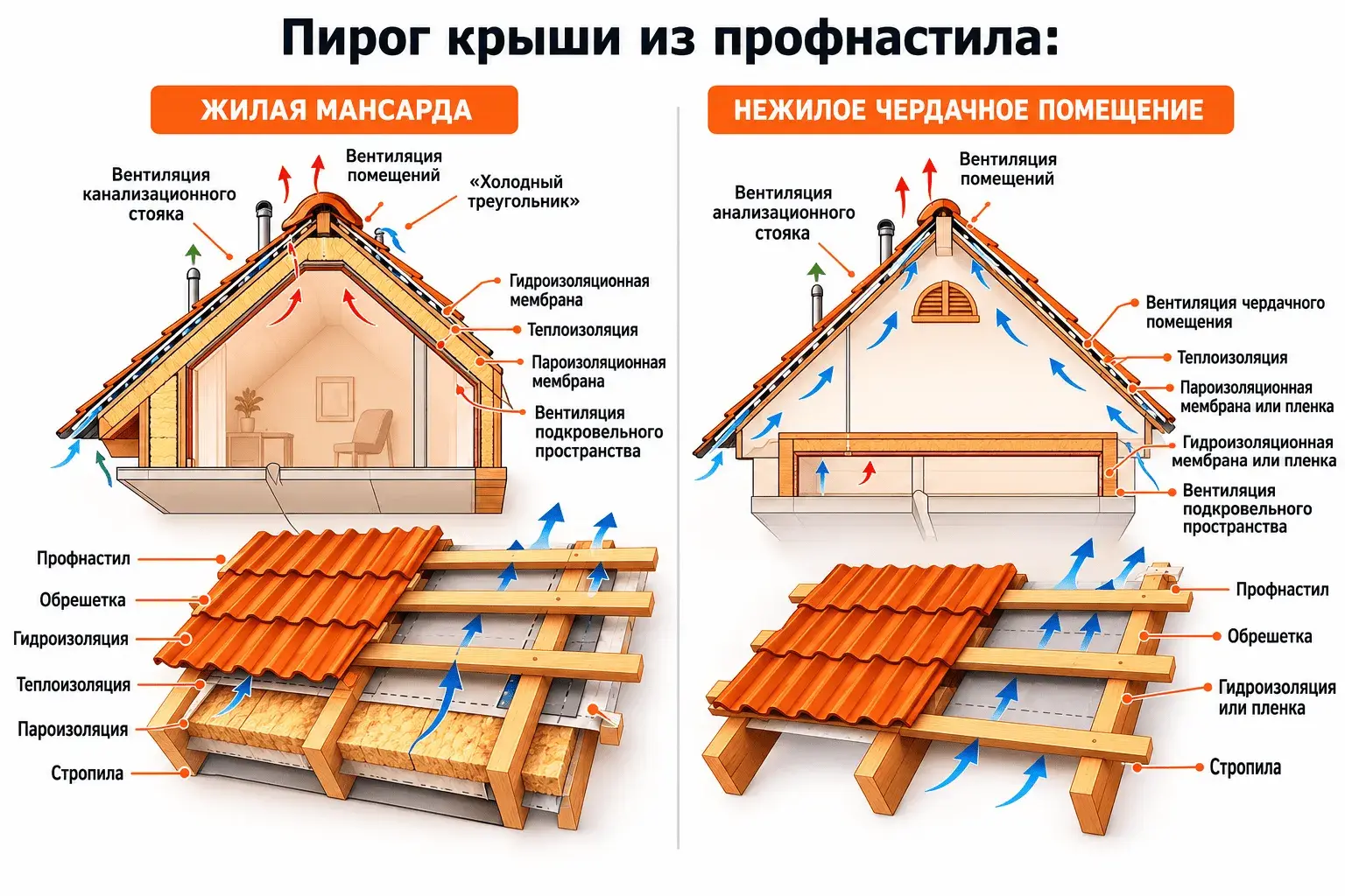 пирог крыши из профлиста