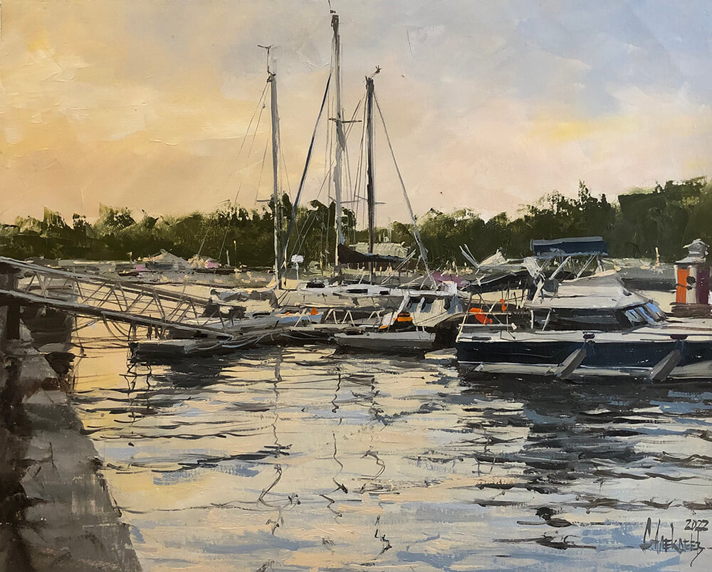 Evening at the yacht club. 2022. Oil on canvas, 45x50 cm