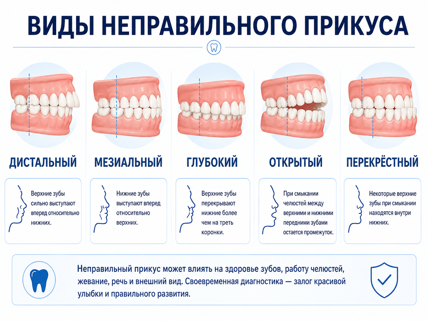 виды неправильного прикуса у детей — дистальный мезиальный глубокий открытый перекрестный