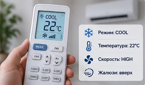Настройка кондиционера в режиме охлаждения Cool