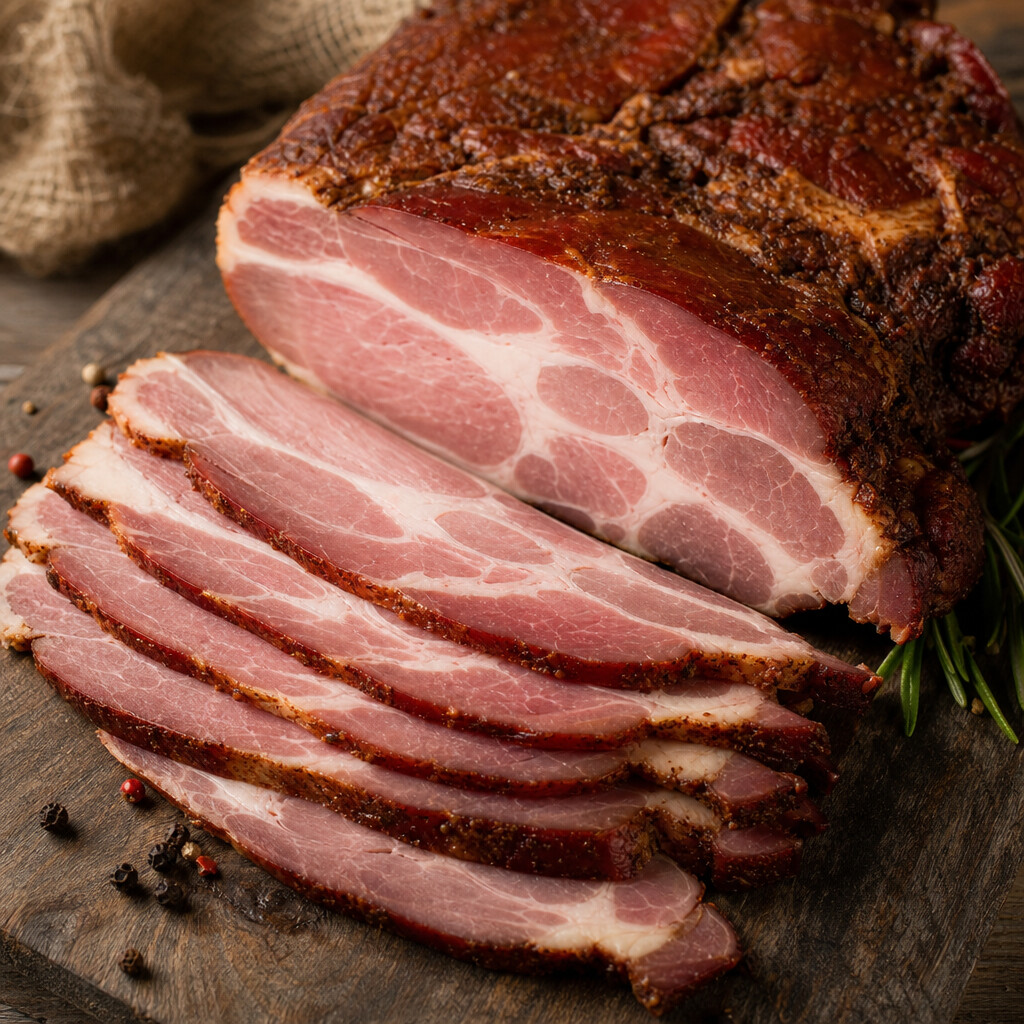 Свиная шея холодного копчения с базиликом и чёрным перцем