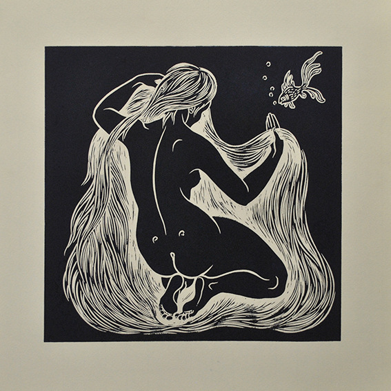 engraving linocut Nude