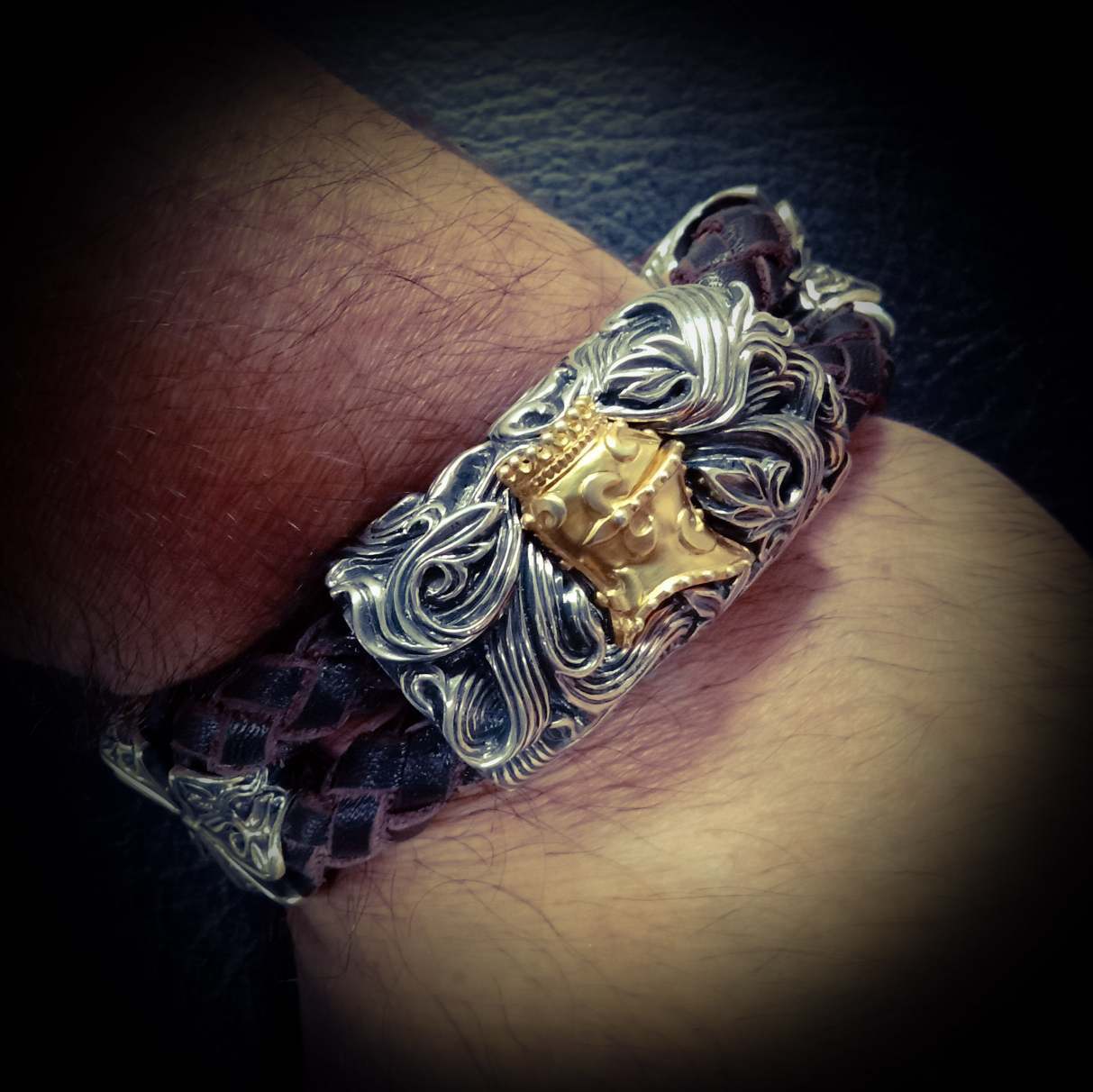 массивный мужской браслет, мужской массивный браслет на руку, серебряный браслет мужской массивный