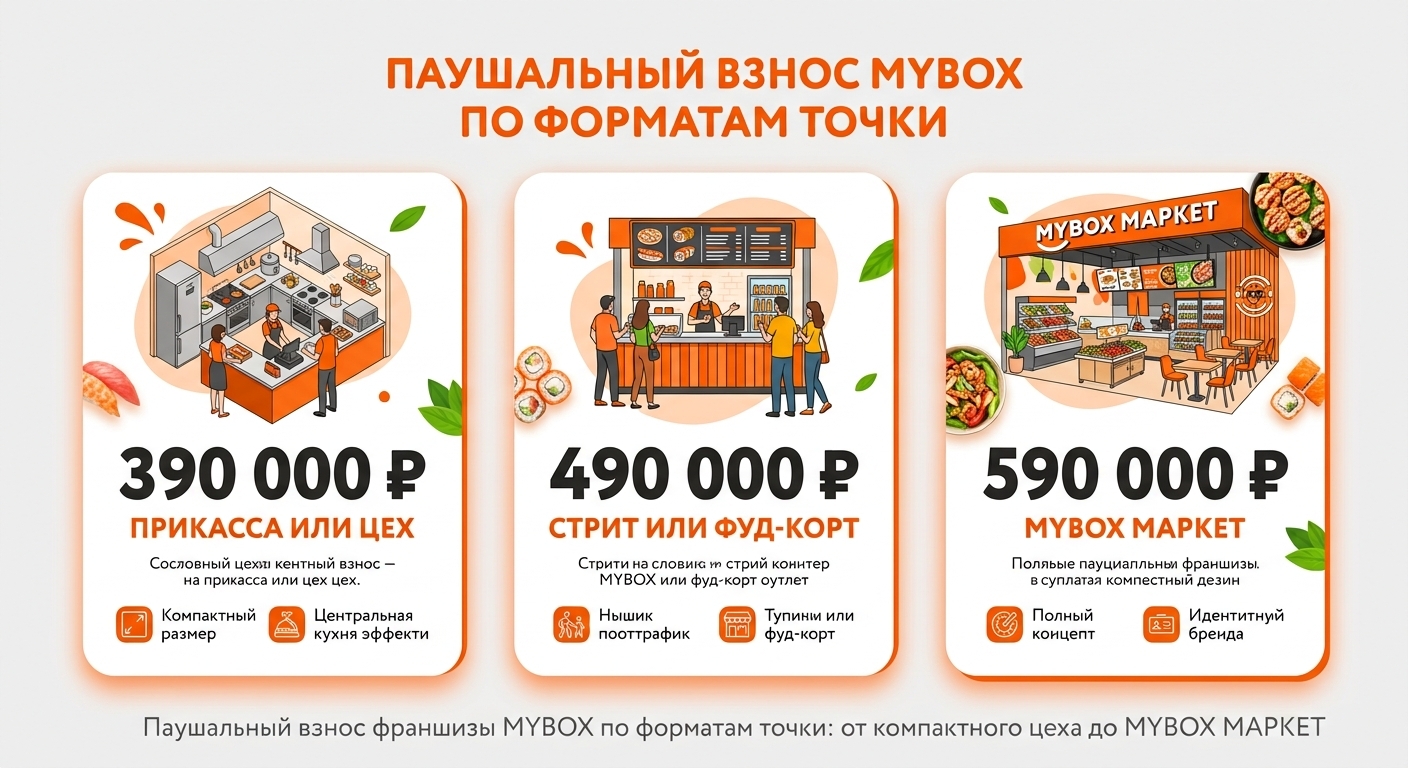 Паушальный взнос франшизы MYBOX по форматам точки: от компактного цеха до MYBOX МАРКЕТ