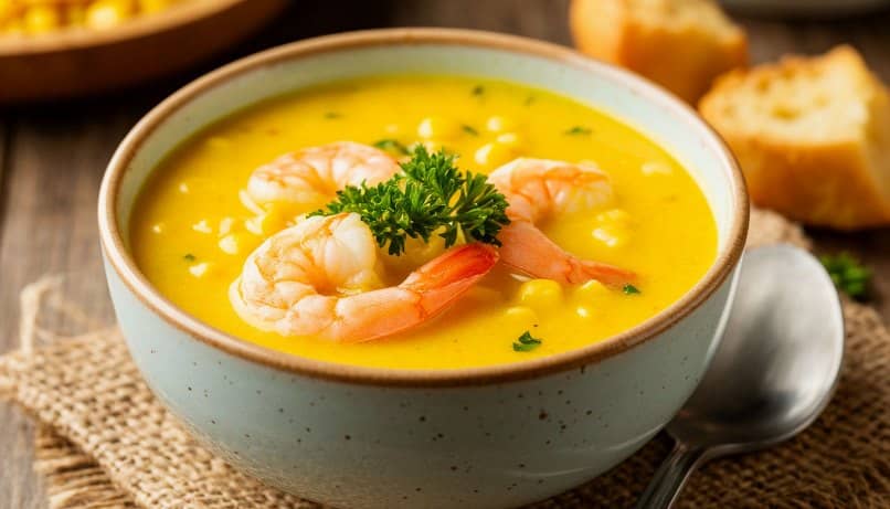 Кукурузный крем-суп с креветками
